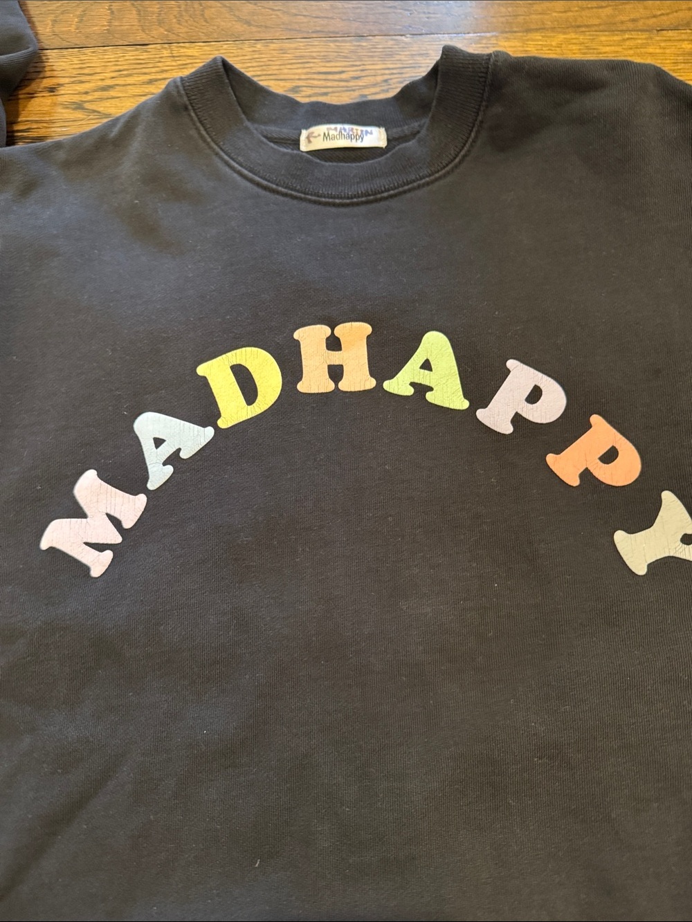 Madhappy Woman’s Black Sweatshirt with Pastel Rainbow Arch Logo sz Small